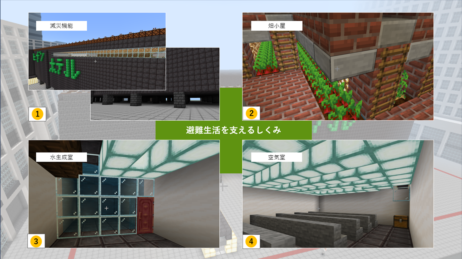 ワールドで表現した防災技術・レジリエンスは何ですか?