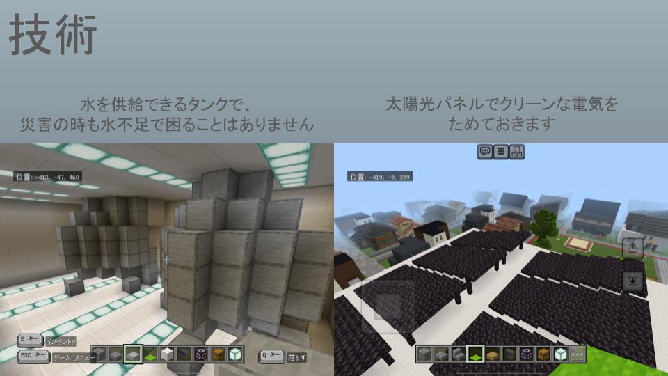 ワールドで表現した防災技術・レジリエンスは何ですか？