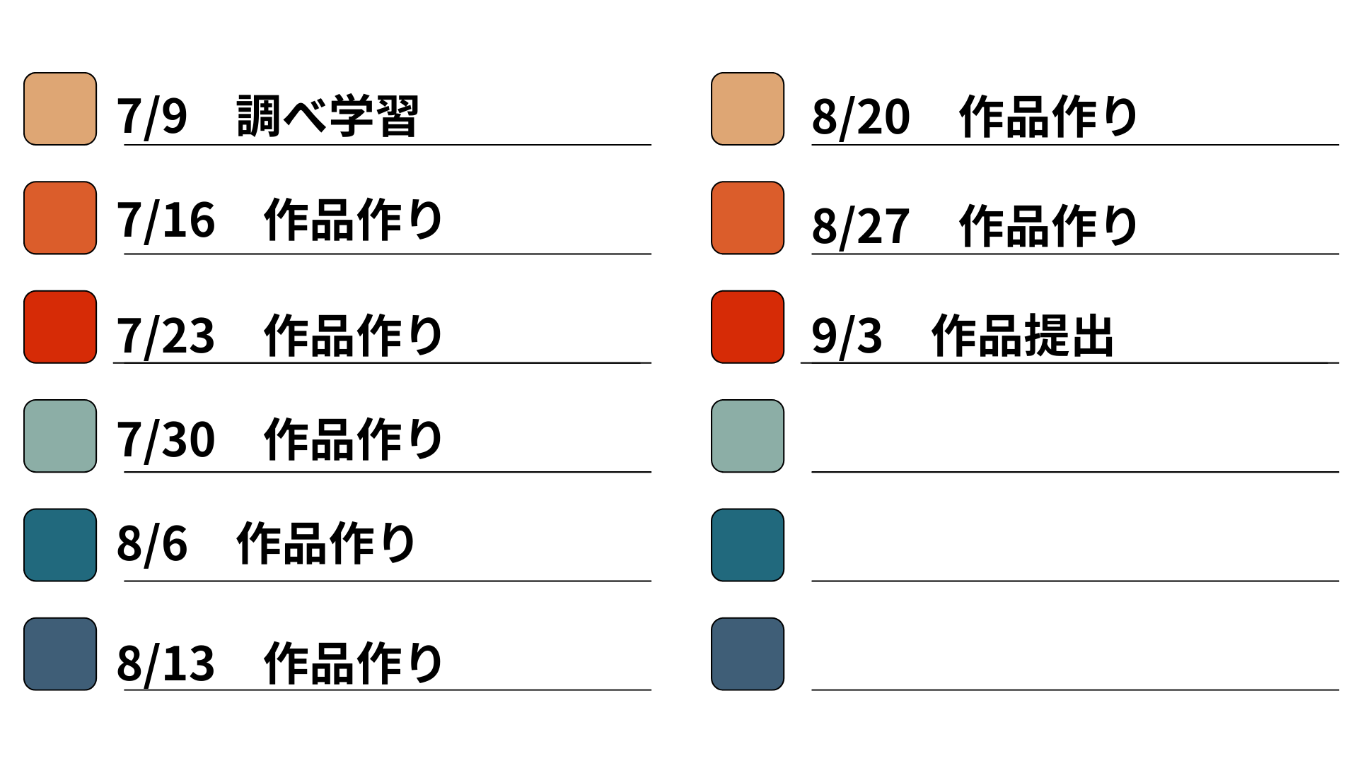 スケジュールや作っていく計画を立てましたか?