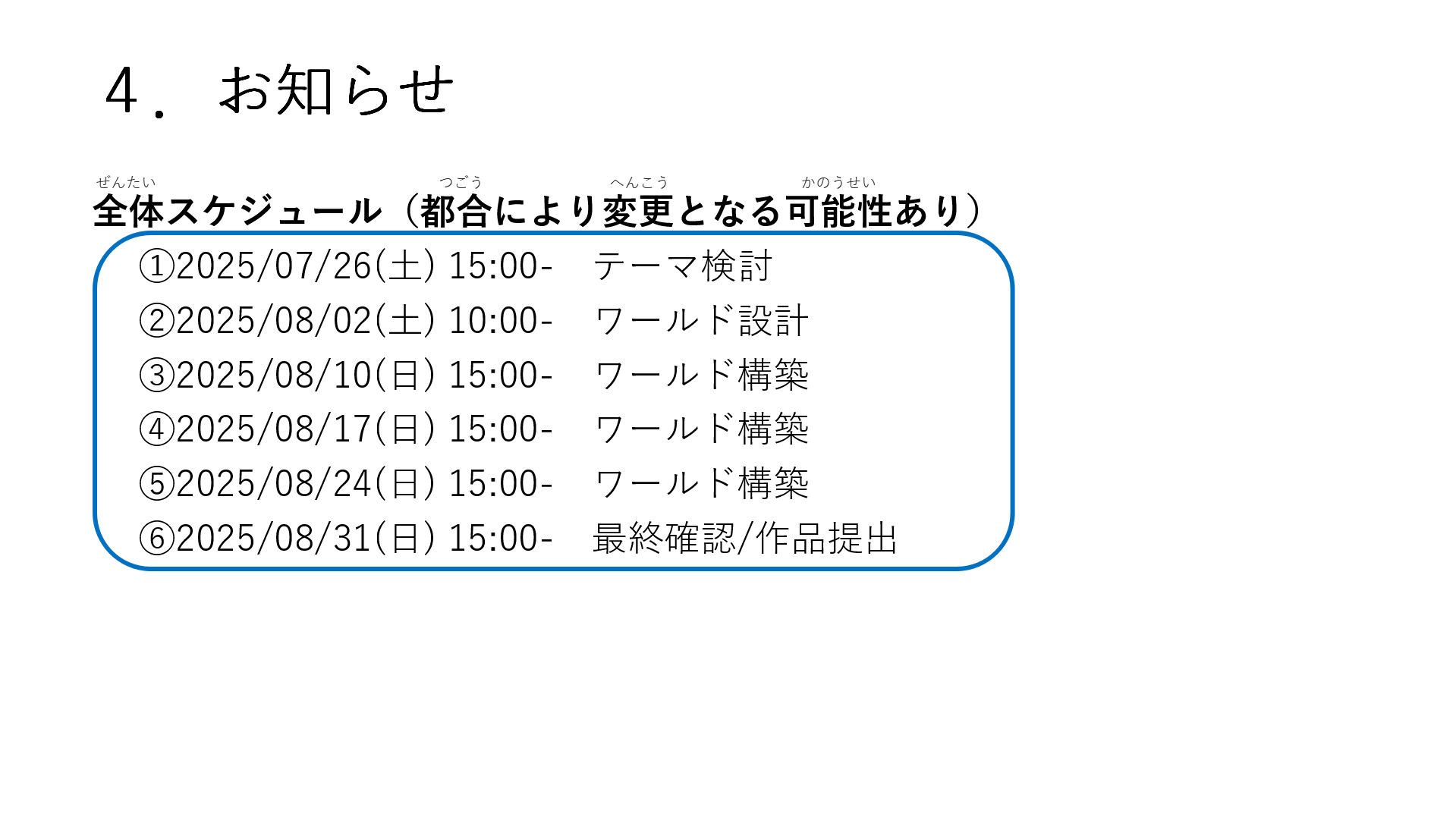 スケジュールや作っていく計画を立てましたか?